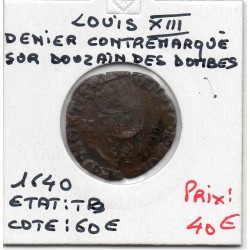 Douzain Dombes Contremarqué Lys sous Louis XIII en Quinze deniers TB pièce de monnaie royale