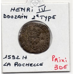 Douzain au 2 H 2eme type 1592 H La rochelle Henri IV pièce de monnaie royale