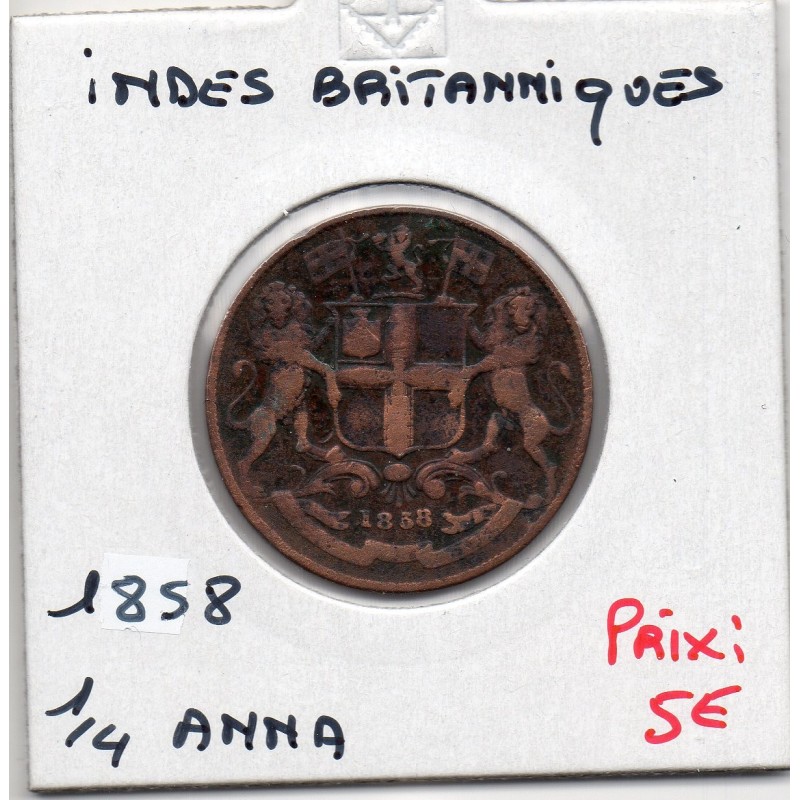 Inde Britannique 1/4 anna 1858, KM 463.2 feuilles doubles pièce de monnaie