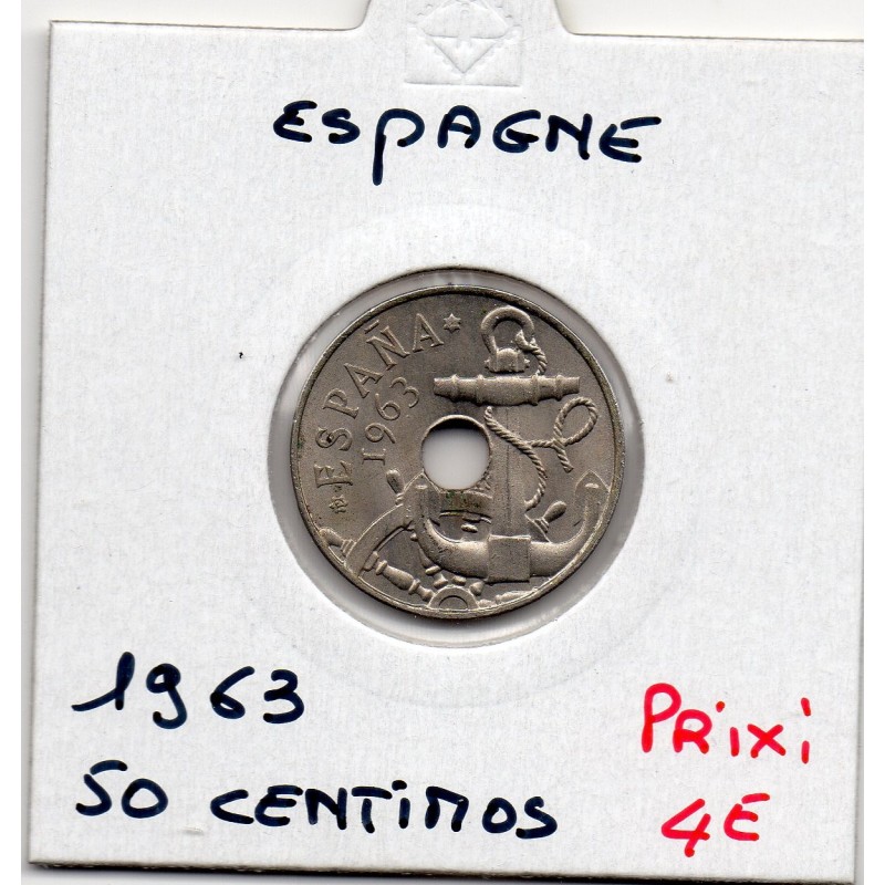 Espagne 50 centimos 1963 Sup, KM 777 pièce de monnaie