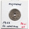 Espagne 50 centimos 1963 Sup, KM 777 pièce de monnaie