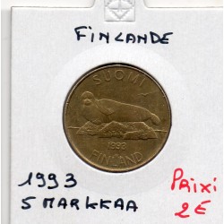 Finlande 5 markkaa 1993 TTB, KM 73 pièce de monnaie