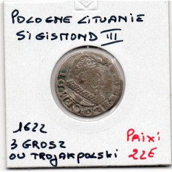 Pologne 3 Grosz Trojak Polski 1622 TB, pièce de monnaie