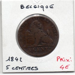 Belgique 5 centimes 1842 TB, KM 5 pièce de monnaie