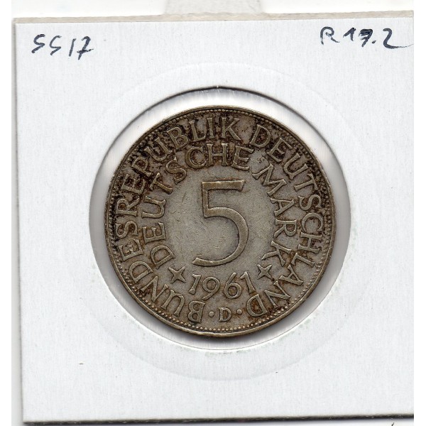 Allemagne RFA 5 deutche mark 1961 D, Sup KM 112 pièce de monnaie