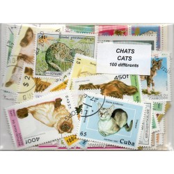 100 timbres Chats du  Monde