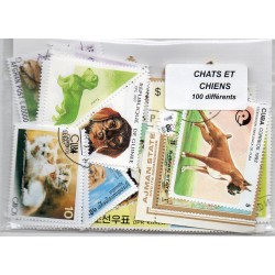 100 timbres Chats et Chiens du  Monde
