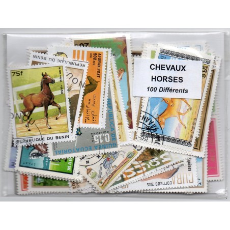 100 timbres Chevaux du  Monde