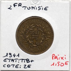 Tunisie, 2 francs 1941 - 1360 AH TTB+, Lec 298 pièce de monnaie