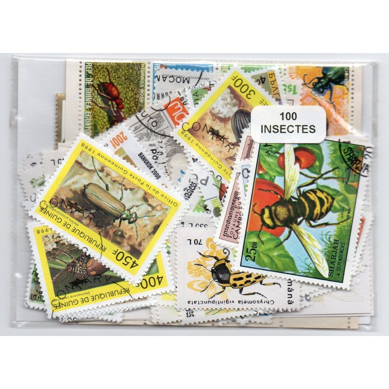 100 timbres insectes du Monde