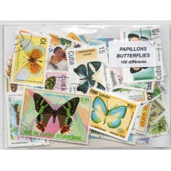 100 timbres Papillons du  Monde