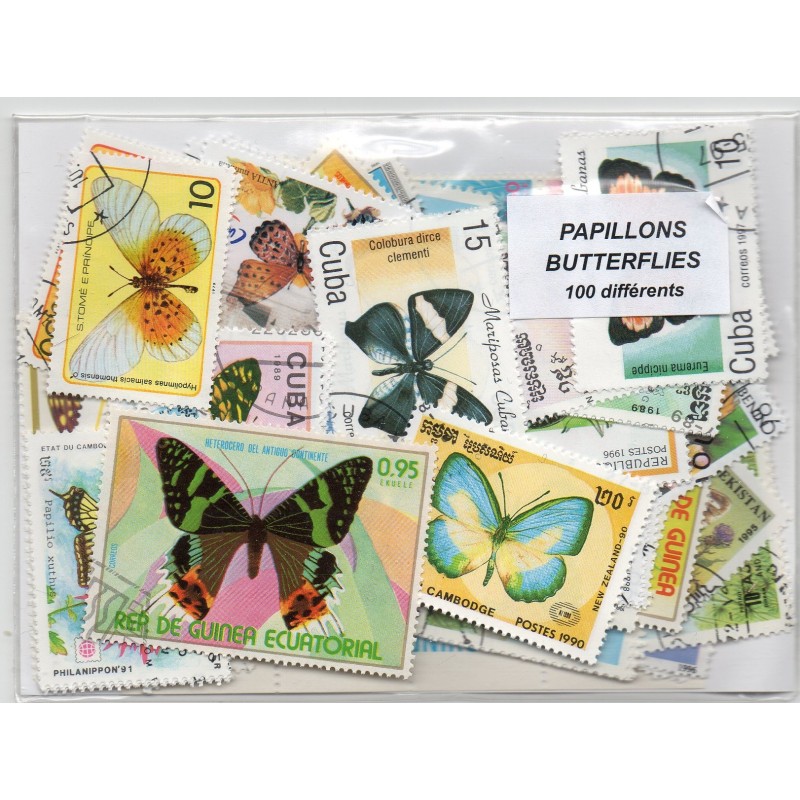 100 timbres Papillons du  Monde