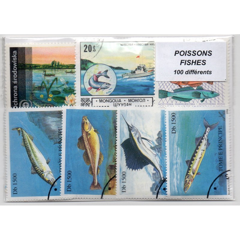 100 timbres Poissons du  Monde