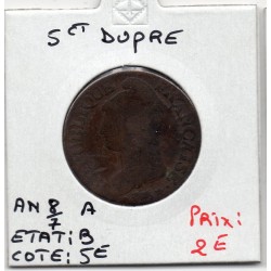 5 centimes Dupré An 8/7 A Paris B, France pièce de monnaie