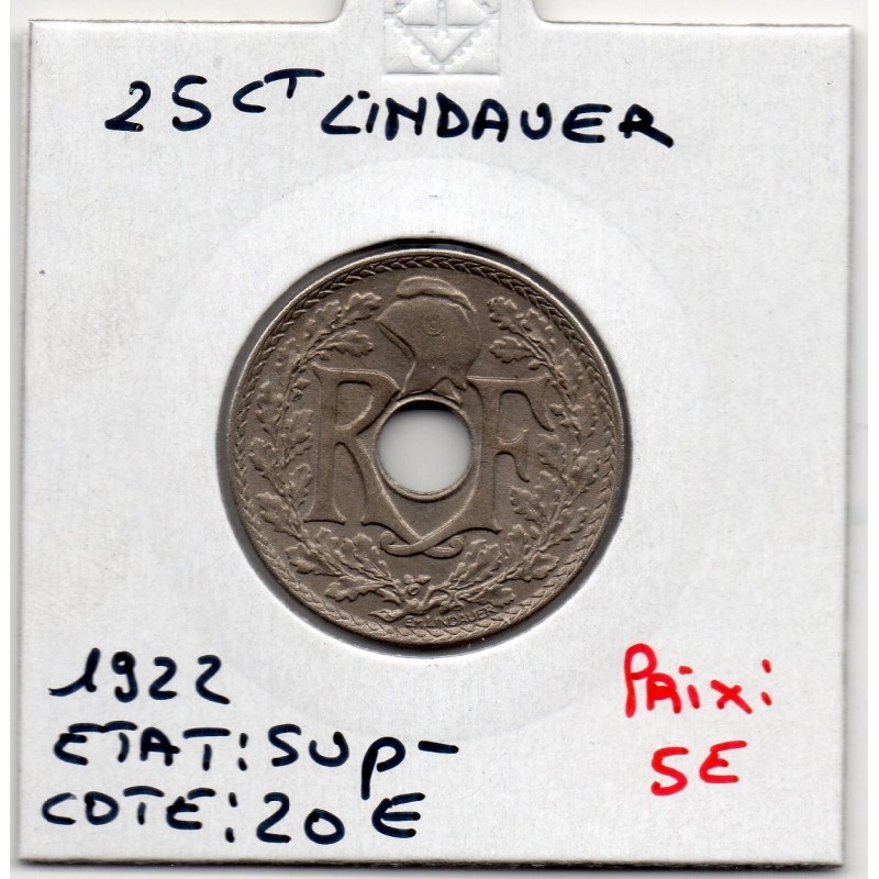 25 centimes Lindauer 1922 Sup-, France pièce de monnaie