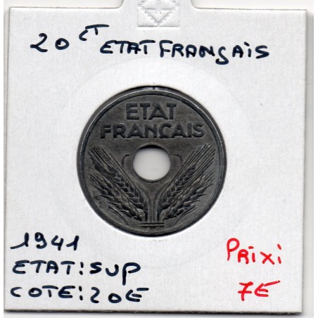 20 centimes état Français 1941 Sup, France pièce de monnaie