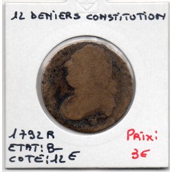12 denier Constitution Louis XVI 1792 R Orleans B-, France pièce de monnaie