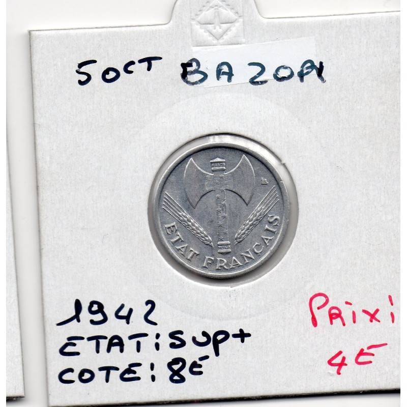 50 centimes Francisque Bazor 1942 Lourde Sup, France pièce de monnaie