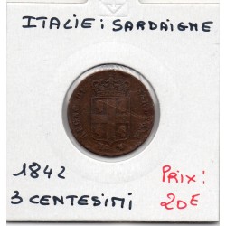 Italie Sardaigne 3 centesimi 1842, KM 139 pièce de monnaie