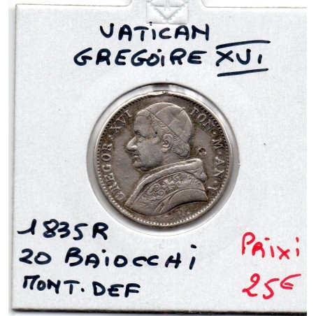 Vatican Gregoire XVI 20 Baiocchi 1835 TTB+ monture, KM 1322 pièce de monnaie