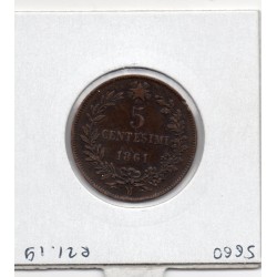 Italie 5 centesimi 1861 M Milan TTB+,  KM 3 pièce de monnaie