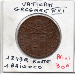 Vatican Gregoire XVI 1 Baiocco 1843 R Rome TTB+ monture, KM 1320 pièce de monnaie