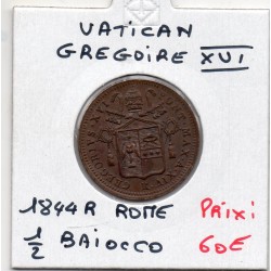 Vatican Gregoire XVI 1/2 Baiocco 1844 R Rome Sup monture, KM 1319 pièce de monnaie