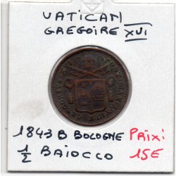 Vatican Gregoire XVI 1/2 Baiocco 1843 B Bologne TB monture, KM 1319 pièce de monnaie