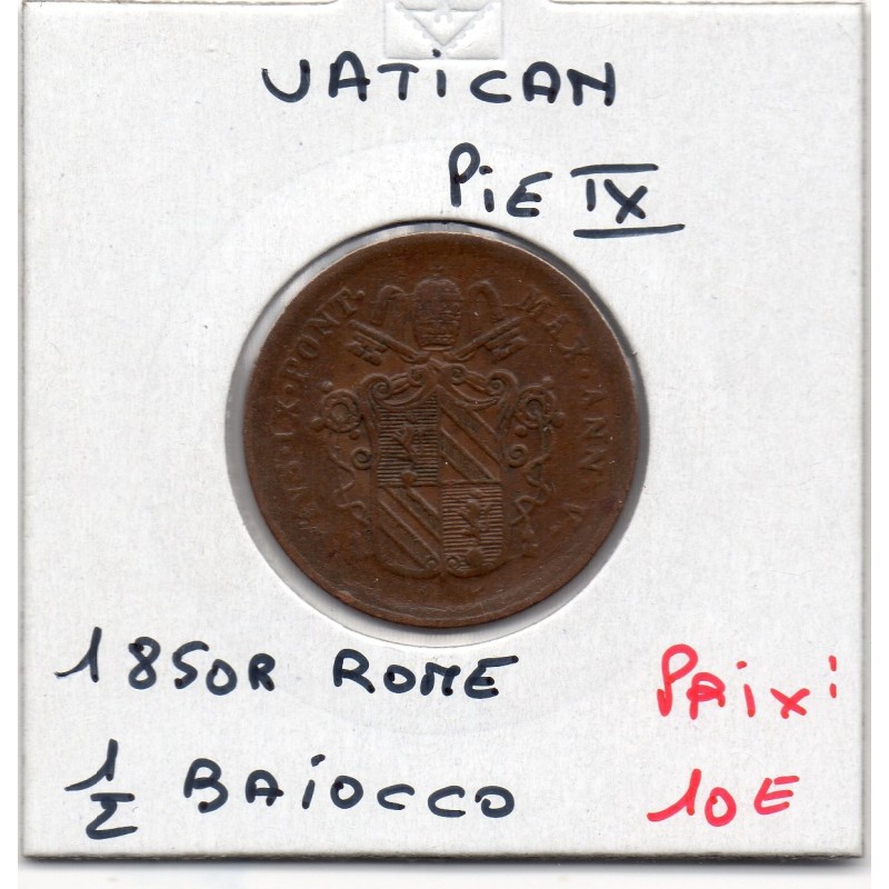 Vatican Pius Pie IX 1/2 Baiocchi 1850  R Rome TTB, KM 1355 pièce de monnaie