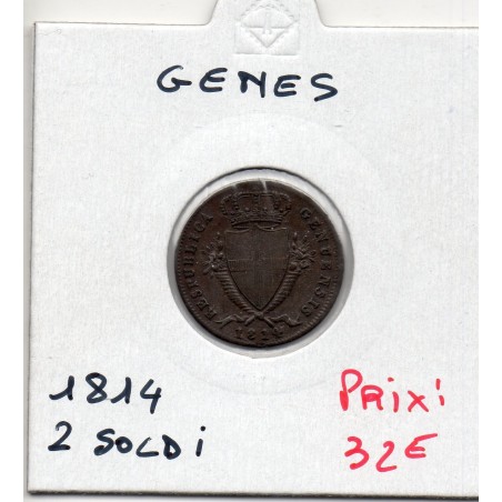 Italie Republique de Gênes, 2 Soldi 1814 TTB+,  KM 282 pièce de monnaie
