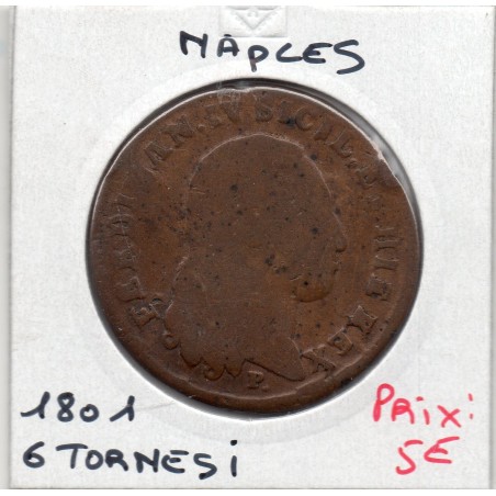 Italie Naples 6 Tornesi 1801 B, KM 229 pièce de monnaie