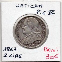 Vatican Pius ou Pie IX 2 lire 1867 an XXII Sup-, KM 1379.2 pièce de monnaie