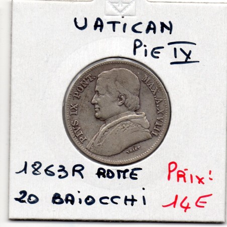 Vatican Pius ou Pie IX 20 Baiocchi 1860 an XVIII TB, KM 1360a pièce de monnaie