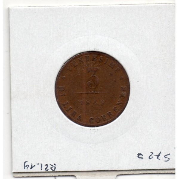 Italie Venise 3 Centesimi 1849 TTB, KM 808 pièce de monnaie