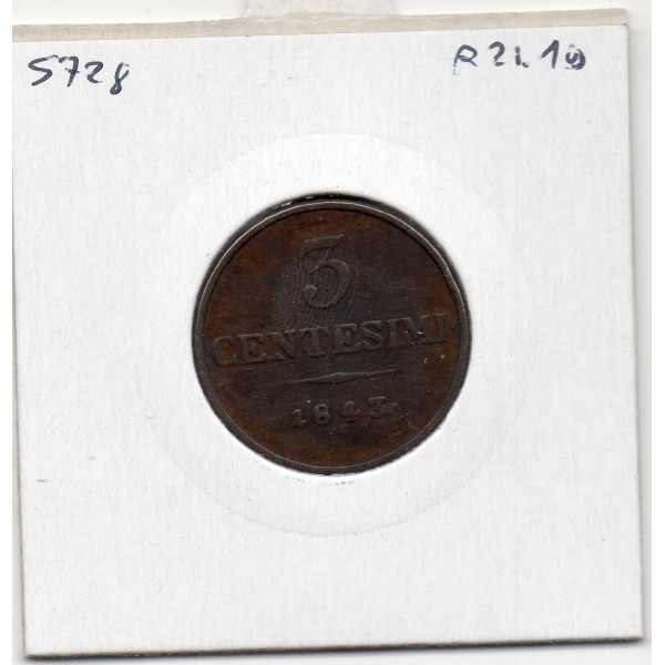 Italie Lombardie Venetie 3 centessimi 1843 M Milan TB+, KM C13 pièce de monnaie