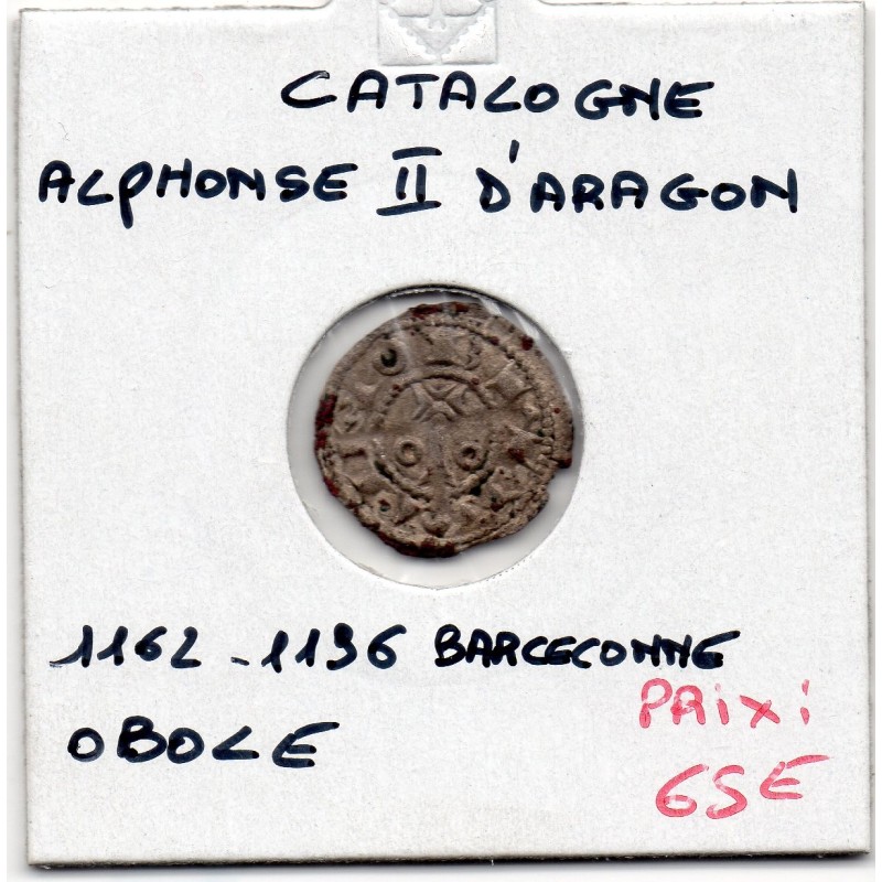 Barcelone Alphonse II d'Aragon Obole ou Obolo 1162-1196 TB pièce de monnaie