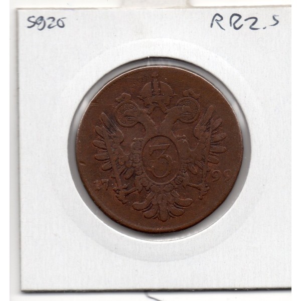 Autriche 3 kreuzer 1799 B Kremnitz TB, KM 2115 pièce de monnaie