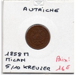 Autriche 5/10 kreuzer 1858 M TTB+, KM 2182 pièce de monnaie