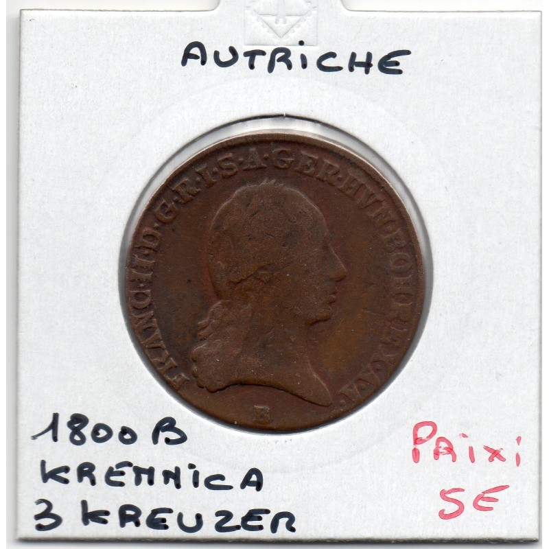 Autriche 3 kreuzer 1800 B Kremnica TB, KM 2115 pièce de monnaie