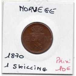Norvège 1 Skilling 1870 TTB+, KM 335 pièce de monnaie