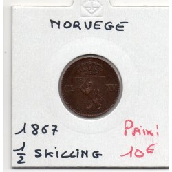 Norvège 1/2 Skilling 1867 TTB+, KM 329 pièce de monnaie