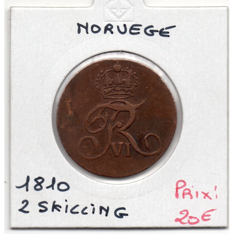 Norvège 2 Skilling 1810 TTB-, KM 280 pièce de monnaie