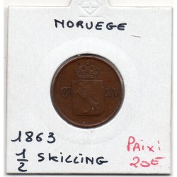 Norvège 1/2 Skilling 1863 TTB, KM 324 pièce de monnaie