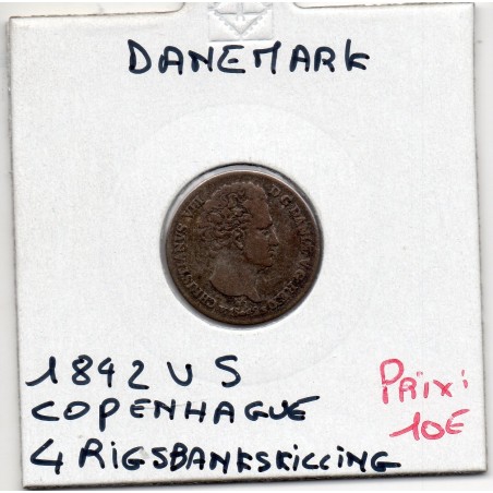Danemark 4 Rigsbankskilling 1842 VS Copenhague TTB-, KM 721 pièce de monnaie