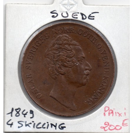 Suède 4 Skilling 1849 Sup, KM 672 pièce de monnaie