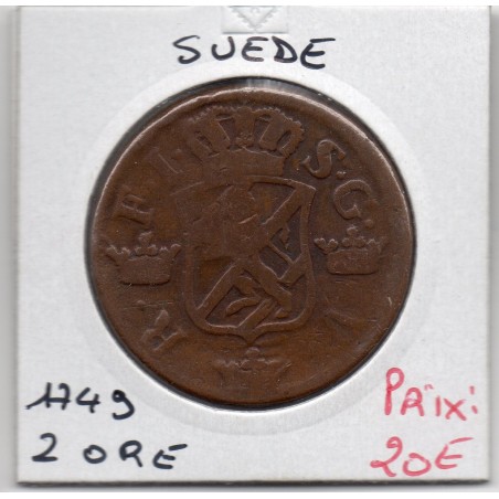 Suède 2 Ore 1749 TB, KM 1749 pièce de monnaie