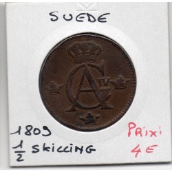 Suède 1/2 Skilling 1809 TB, KM 565 pièce de monnaie