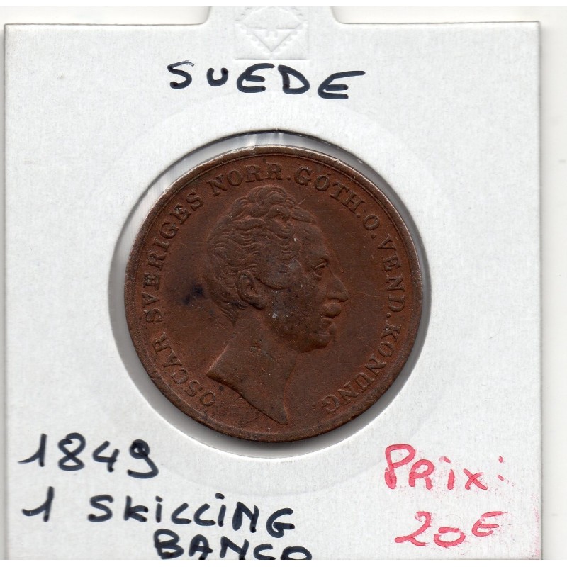 Suède 1 Skilling Banco 1849 TTB+, KM 671 pièce de monnaie