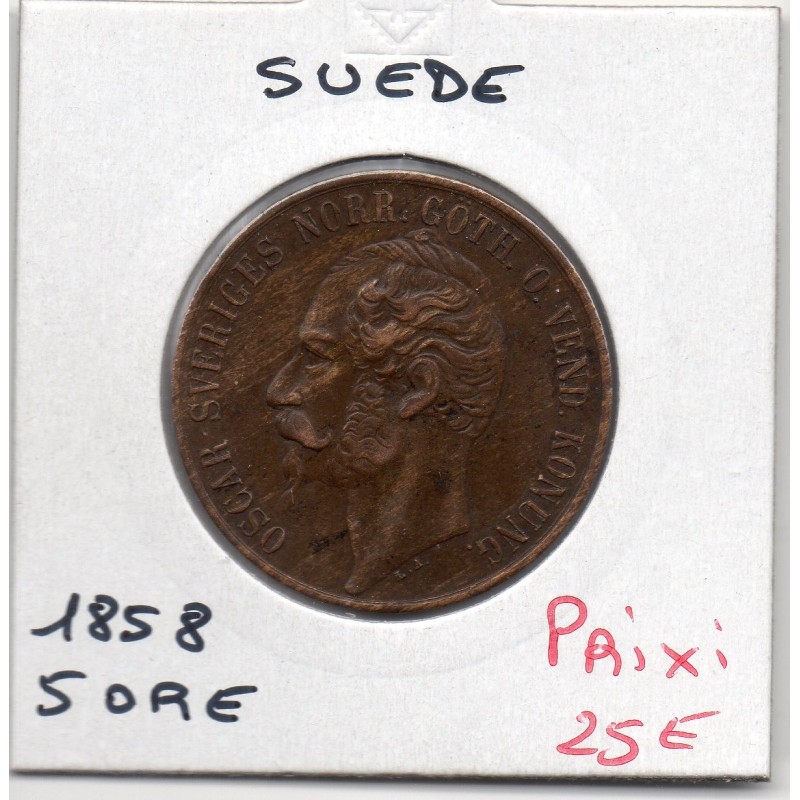 Suède 5 Ore 1858 Sup-, KM 690 pièce de monnaie