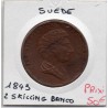 Suède 2 Skilling Banco 1843 Sup-, KM 643 pièce de monnaie